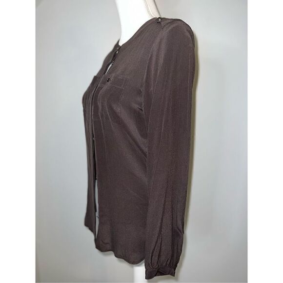 Women’s 100% Silk Long Sleeve Button Down Blouse Brown size 0 - Picture 3 of 9
